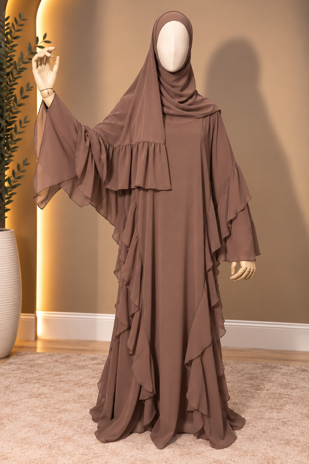 Fatimah Ruffled Three-Piece Abaya Set