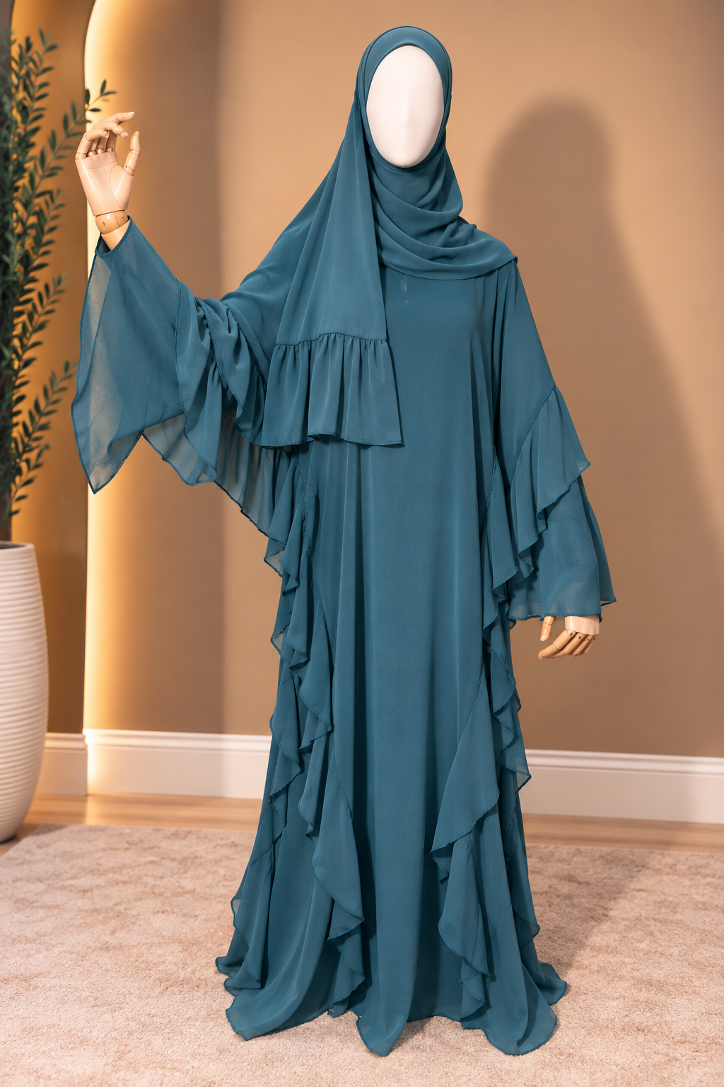 Fatimah Ruffled Three-Piece Abaya Set