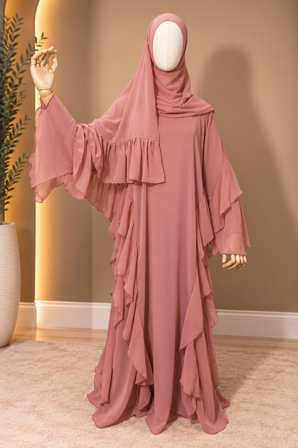 Fatimah Ruffled Three-Piece Abaya Set