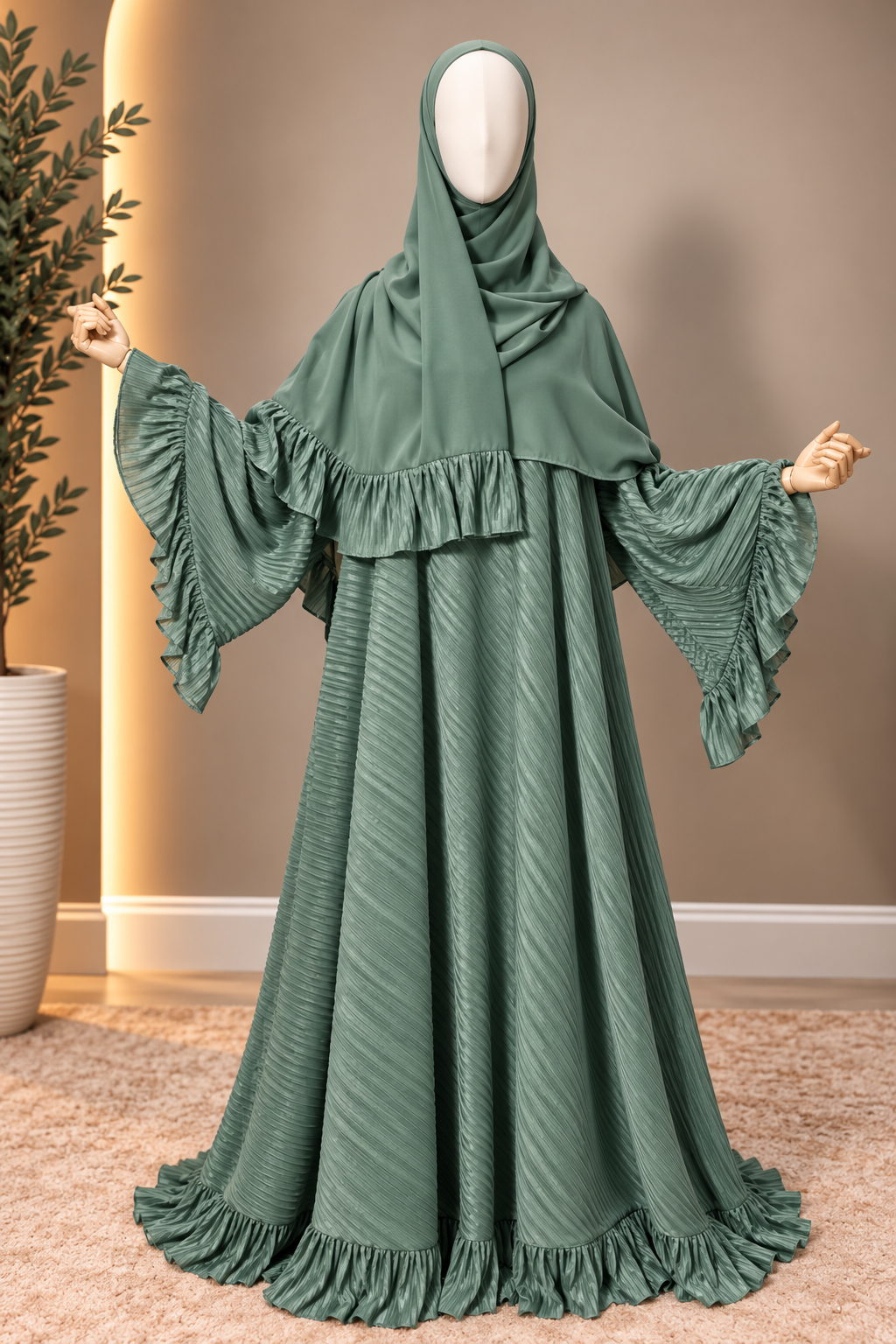 Nyla Ruffled Umbrella Abaya Set